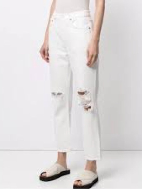 Agolde Denim - Agolde Off White Riley Distressed Cropped Jeans